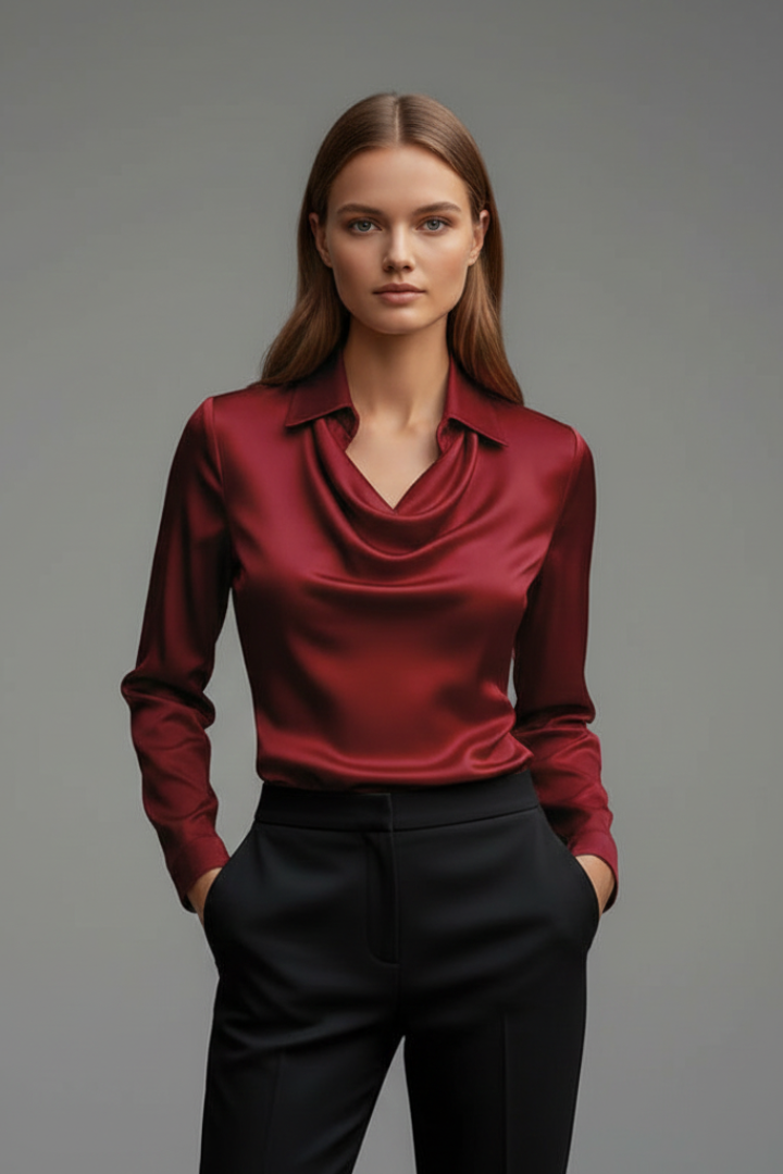 Women’s Satin Draped Collar Blouse