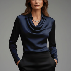 Women’s Satin Draped Collar Blouse