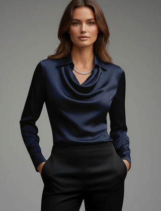 Women’s Satin Draped Collar Blouse