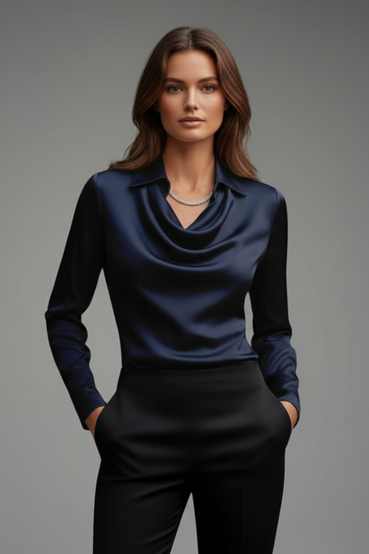 Women’s Satin Draped Collar Blouse
