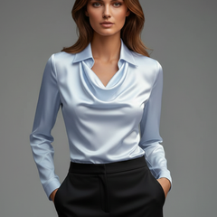 Women’s Satin Draped Collar Blouse