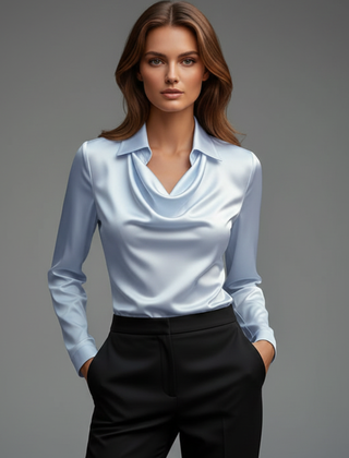 Women’s Satin Draped Collar Blouse