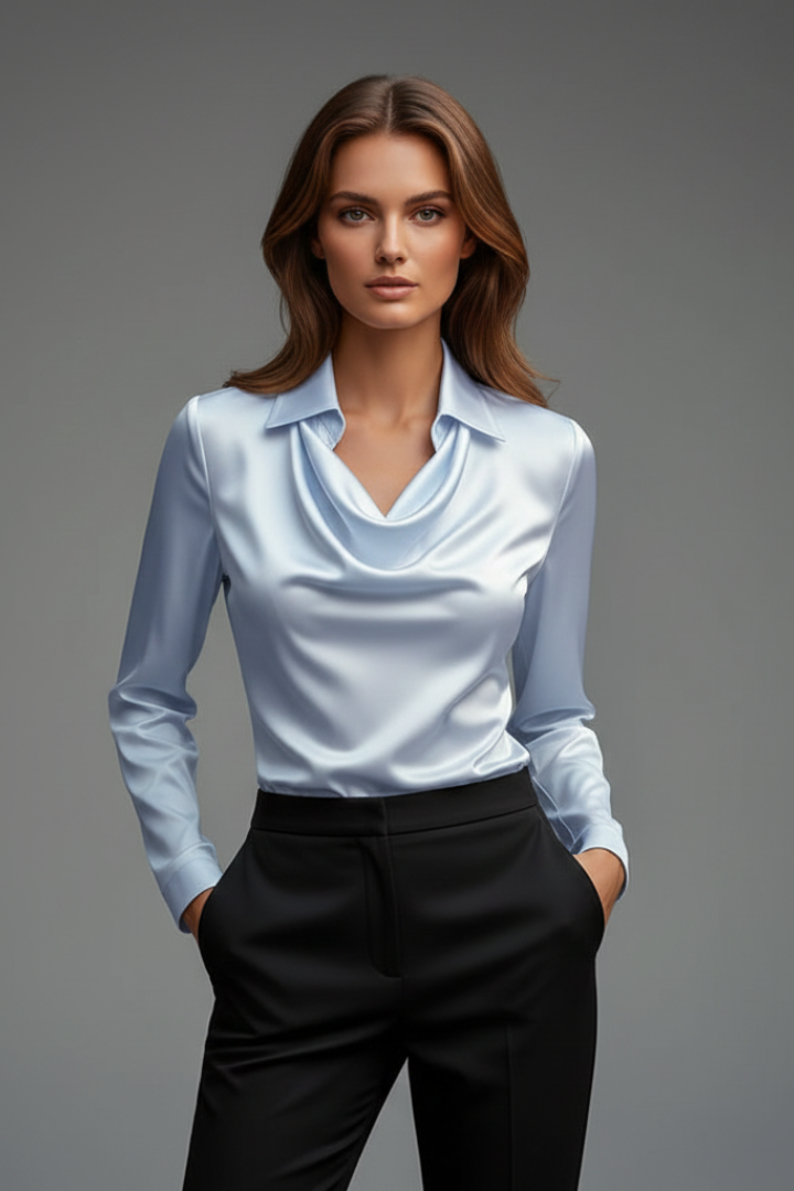 Women’s Satin Draped Collar Blouse