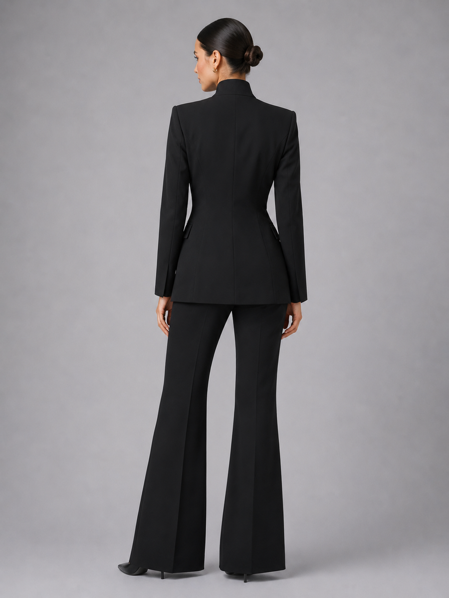Women’s Collarless Blazer and Flared Trouser Suit