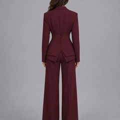 Women’s Cinched-Waist Blazer and Wide-Leg Trouser Suit