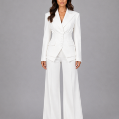 Women’s Cinched-Waist Blazer and Wide-Leg Trouser Suit in White