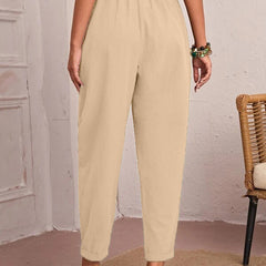 Women’s Cotton Linen Elastic-Waist Trousers