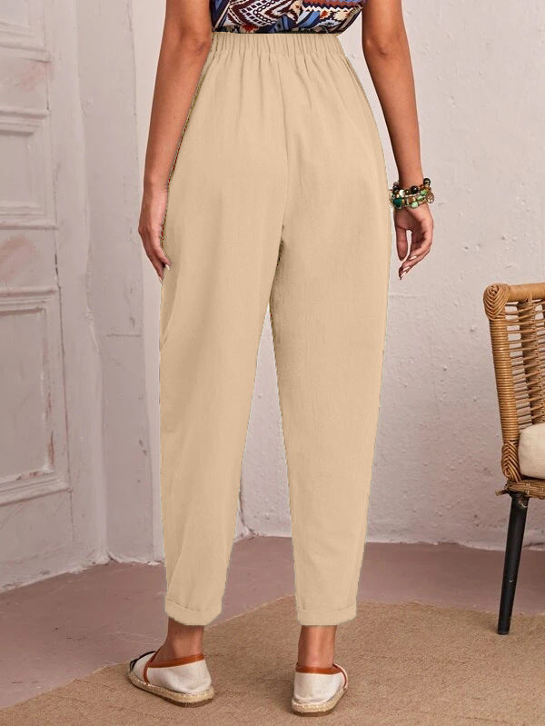 Women’s Cotton Linen Elastic-Waist Trousers