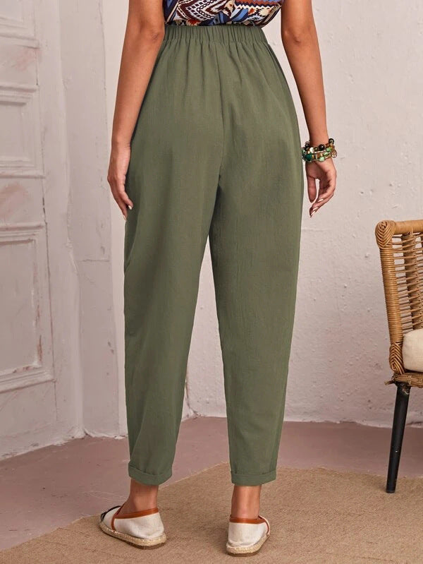 Women’s Cotton Linen Elastic-Waist Trousers