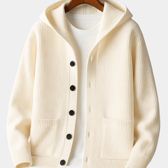 Women’s Hooded Rib-Knit Button Cardigan