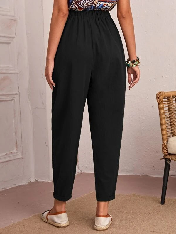 Women’s Cotton Linen Elastic-Waist Trousers