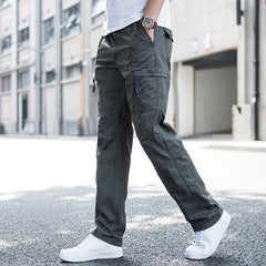 Men’s Stretch Cargo Trousers with Elastic Waist in Army Grey