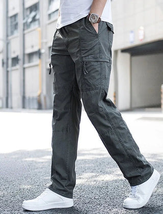 Men’s Stretch Cargo Trousers with Elastic Waist in Army Grey