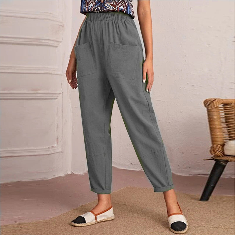 Women’s Cotton Linen Elastic-Waist Trousers