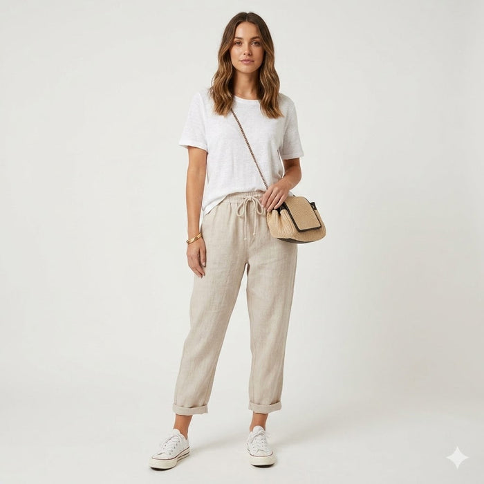 Women’s Linen-Blend Drawstring Tapered Trousers