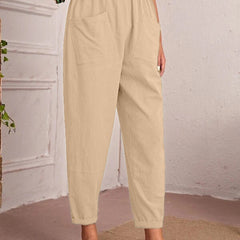 Women’s Cotton Linen Elastic-Waist Trousers