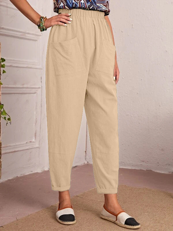 Women’s Cotton Linen Elastic-Waist Trousers