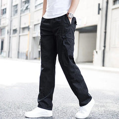 Men’s Stretch Cargo Trousers with Elastic Waist in Black