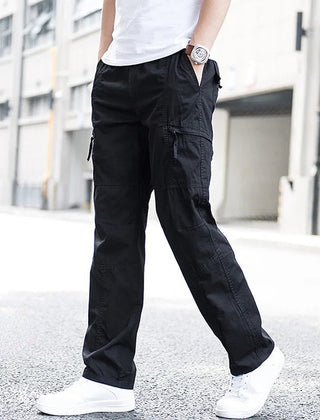 Men’s Stretch Cargo Trousers with Elastic Waist in Black