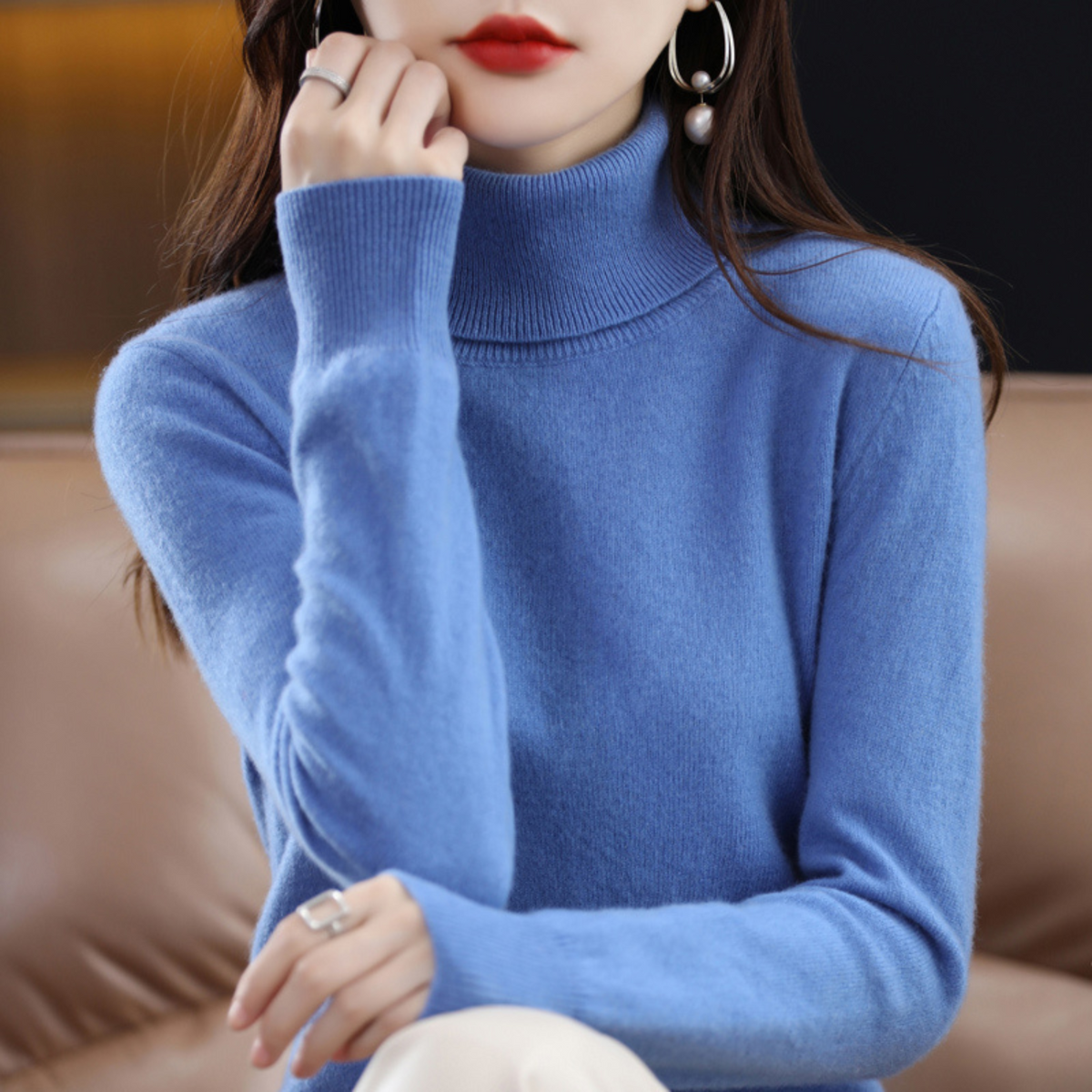 Women’s Cashmere-Blend Slim Turtleneck Jumper in Blue