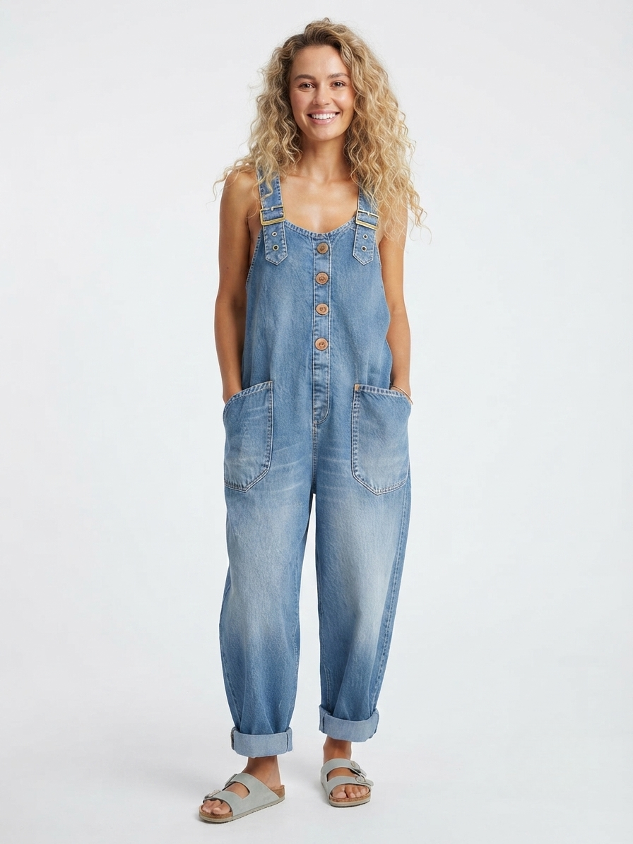 Women’s Wide Leg Denim Overall Jumpsuit