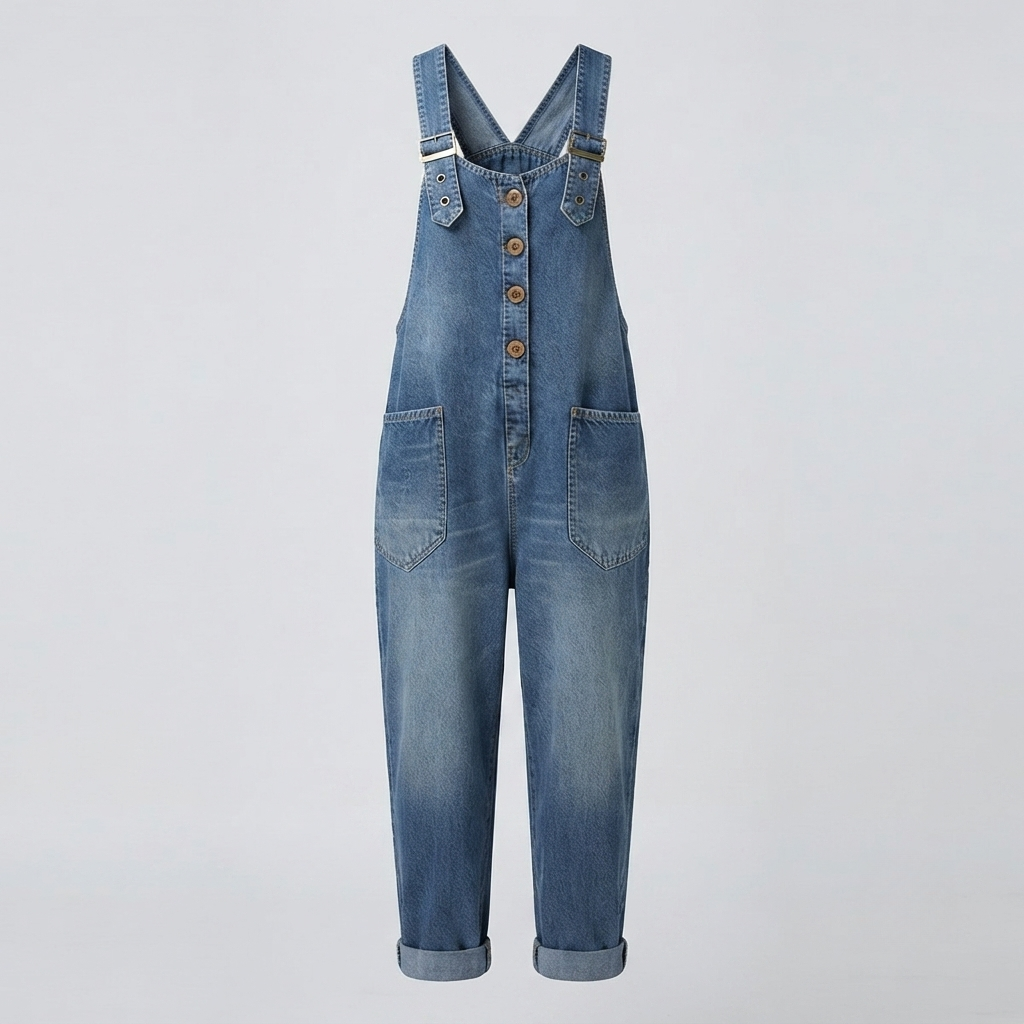 Women’s Wide Leg Denim Overall Jumpsuit