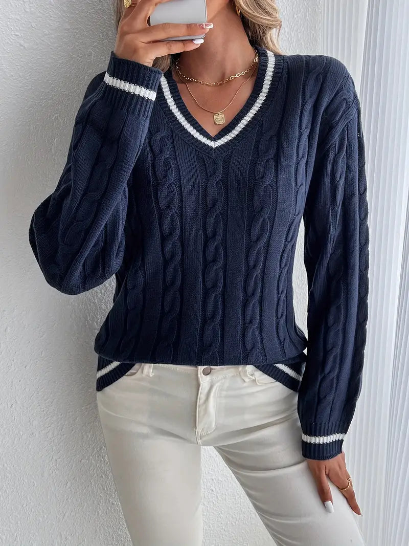 Women’s Cable-Knit V-Neck Sweater