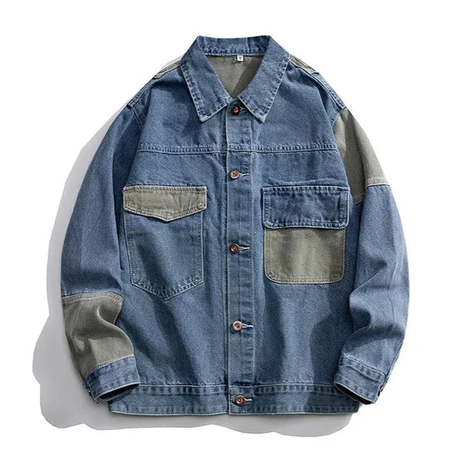 Men’s Contrast-Panel Denim Jacket in Blue