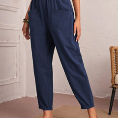 Women’s Cotton Linen Elastic-Waist Trousers