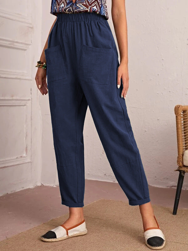 Women’s Cotton Linen Elastic-Waist Trousers