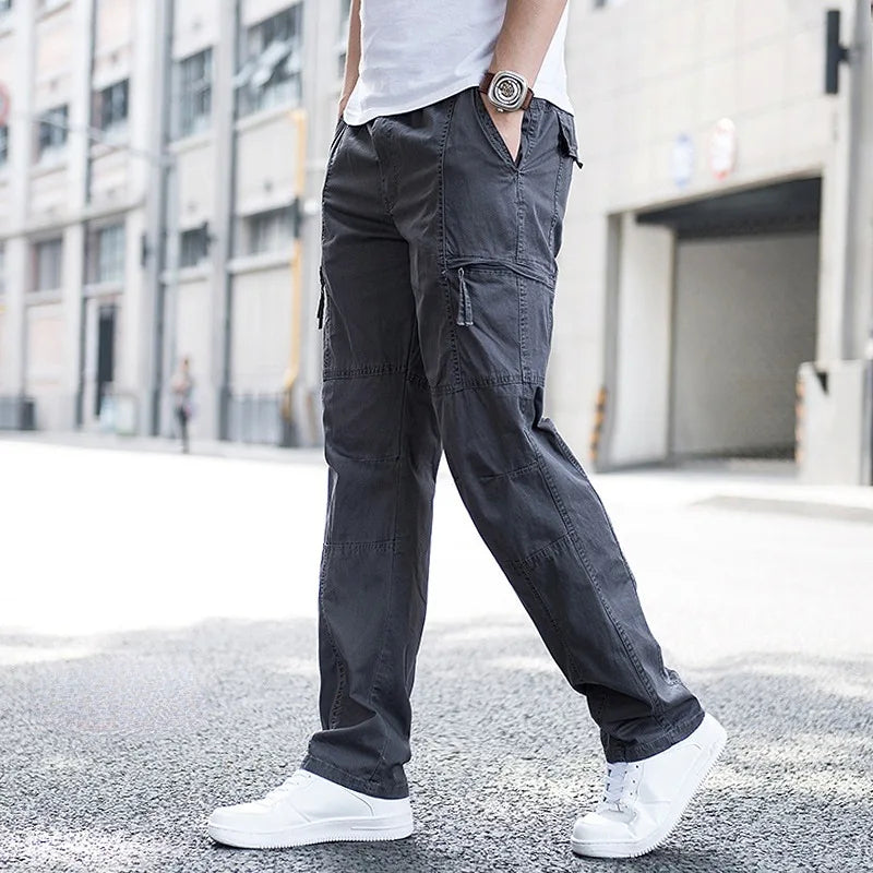 Men’s Stretch Cargo Trousers with Elastic Waist in Navy