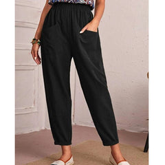 Women’s Cotton Linen Elastic-Waist Trousers