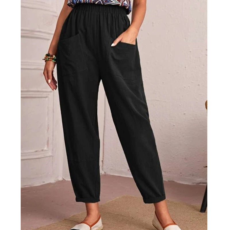 Women’s Cotton Linen Elastic-Waist Trousers