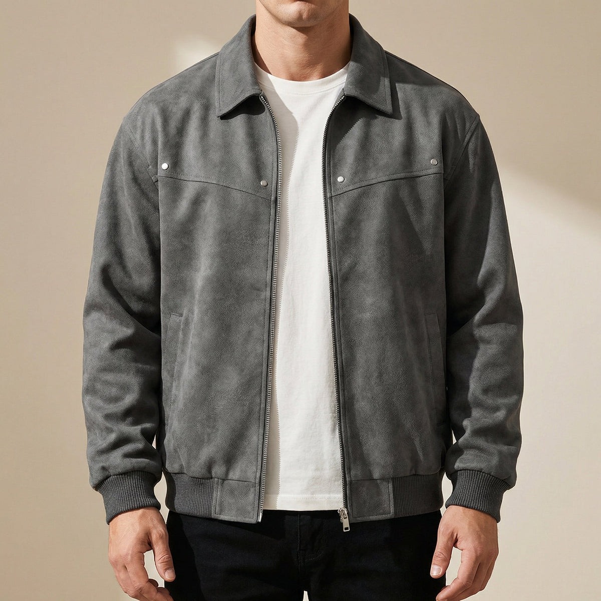 Jacob Leather Men's Jacket - Light Grey