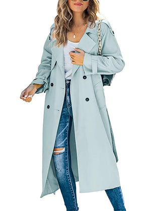 Women’s Longline Transitional Trench Coat in Light Blue