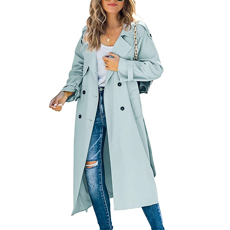 Women’s Longline Transitional Trench Coat in Light Blue