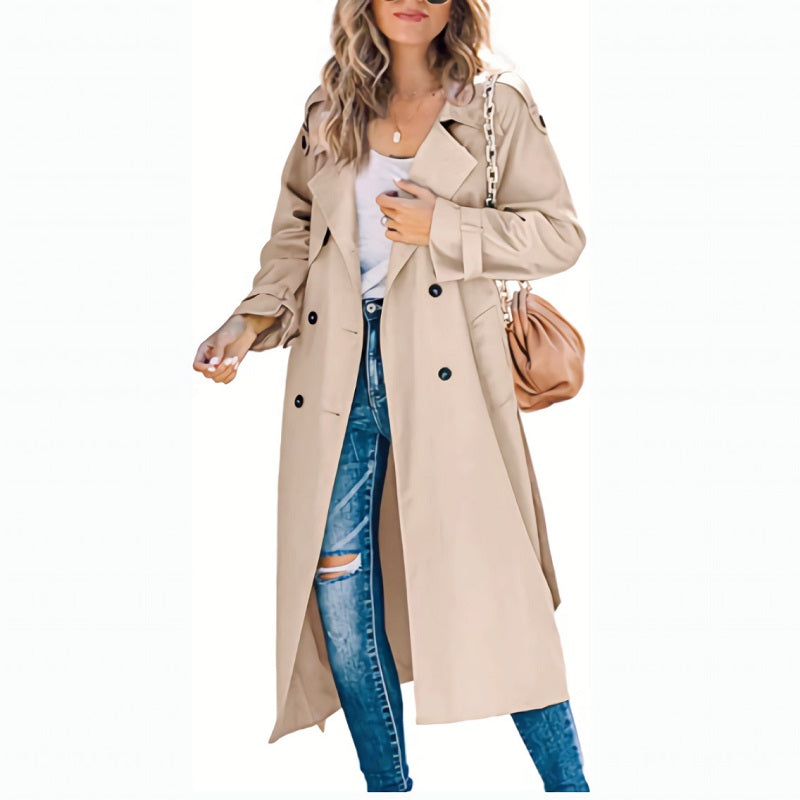 Women’s Longline Transitional Trench Coat in Khaki