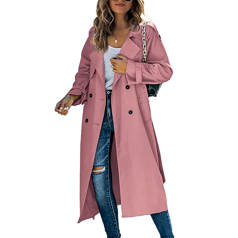 Women’s Longline Transitional Trench Coat in Pink