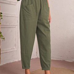 Women’s Cotton Linen Elastic-Waist Trousers