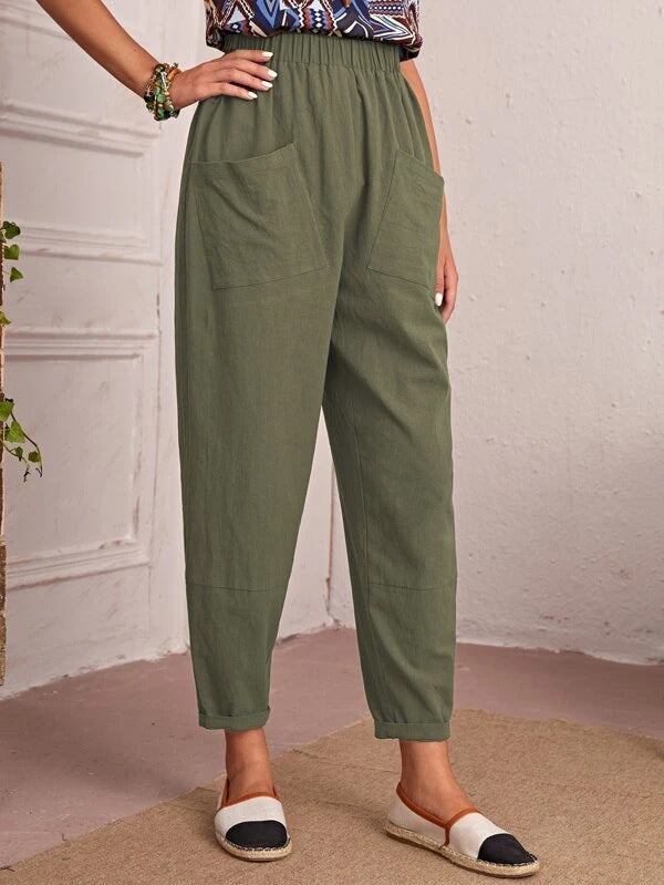 Women’s Cotton Linen Elastic-Waist Trousers
