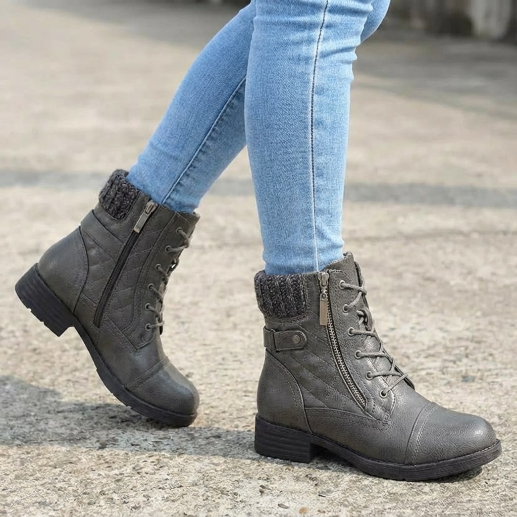 Women’s Quilted Leather Lace-Up Ankle Boots