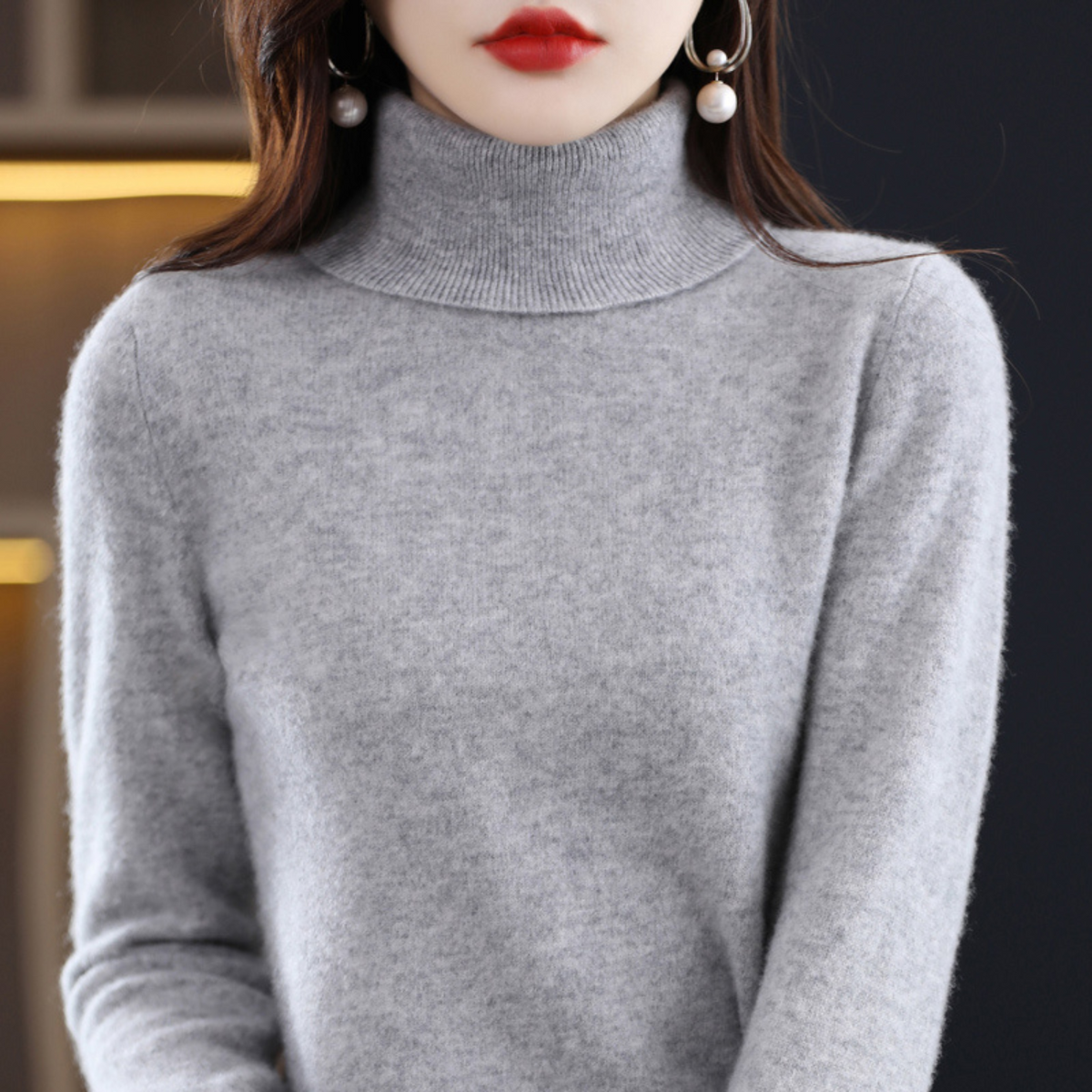 Women’s Cashmere-Blend Slim Turtleneck Jumper in Grey
