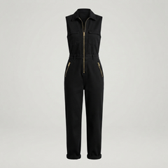 Women’s Sleeveless Utility Jumpsuit with Gold Zip