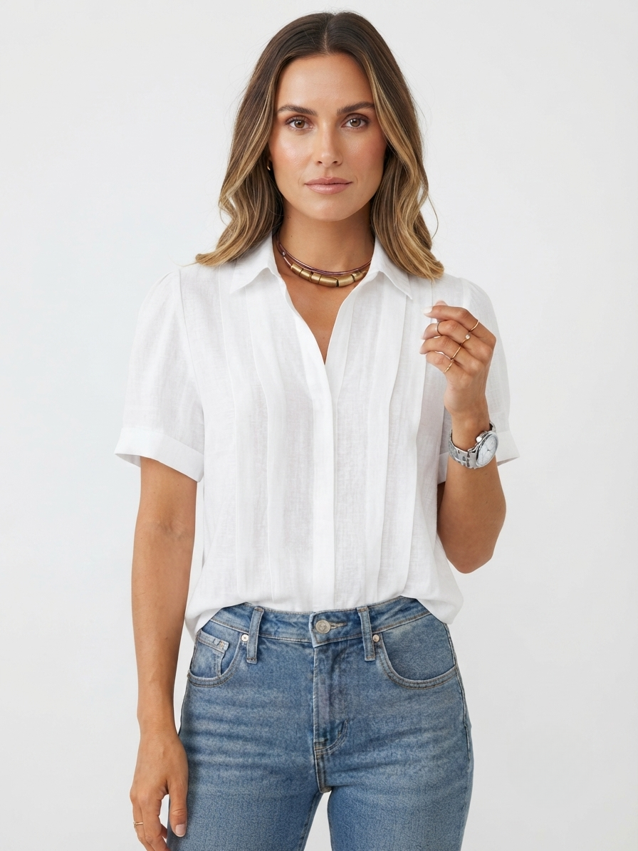 Women’s Pleated Linen Blouse