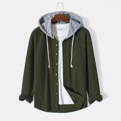 Bordeaux Hooded Cord Men's Sweater - Green