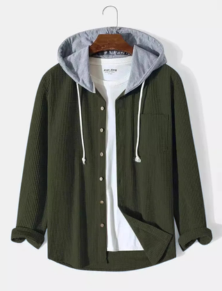 Bordeaux Hooded Cord Men's Sweater - Green