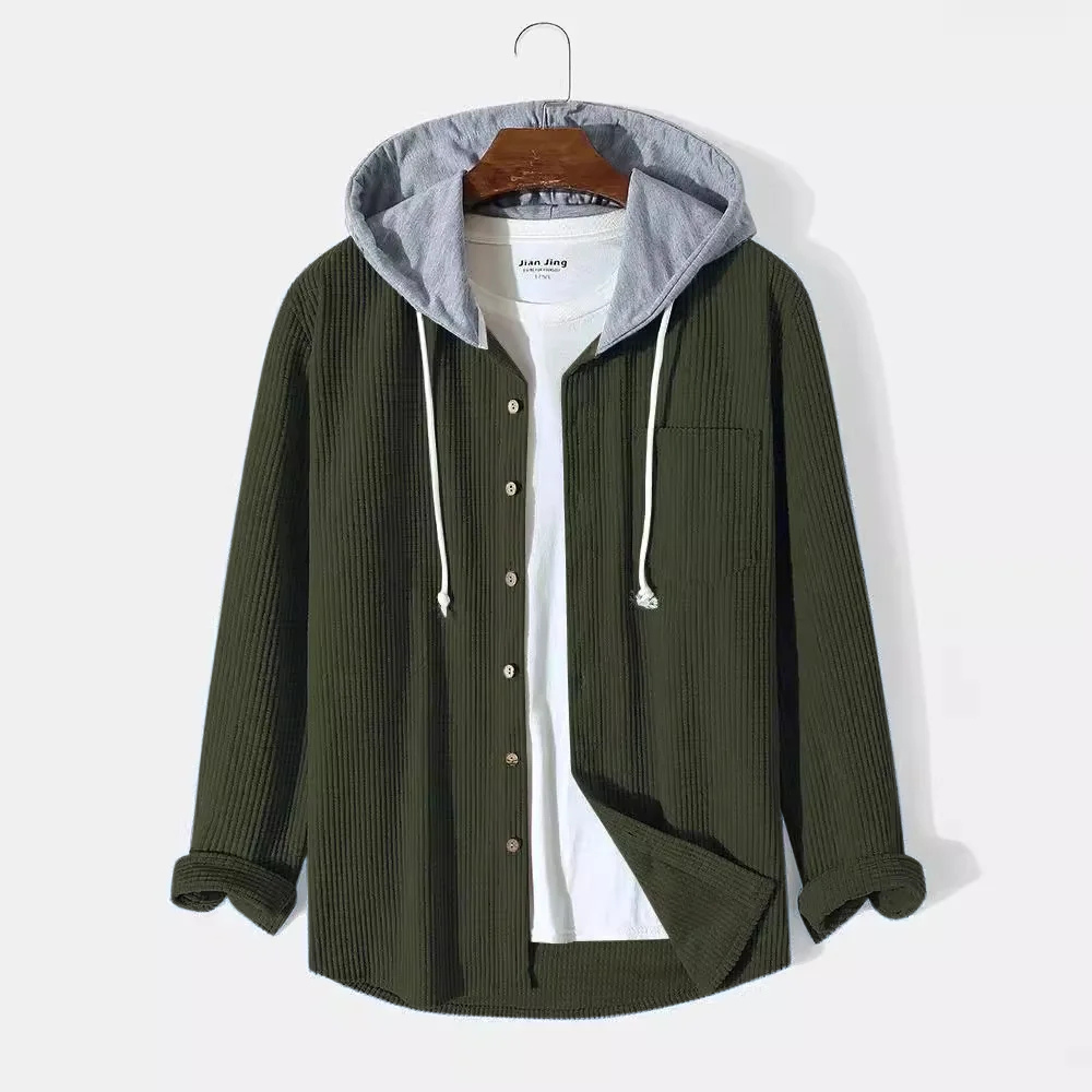 Bordeaux Hooded Cord Men's Sweater - Green