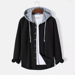 Bordeaux Hooded Cord Men's Sweater - Black