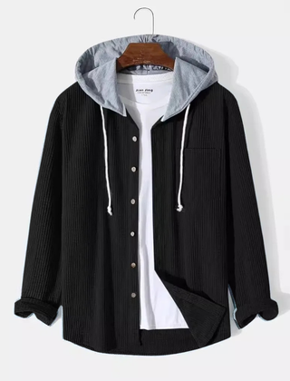 Bordeaux Hooded Cord Men's Sweater - Black