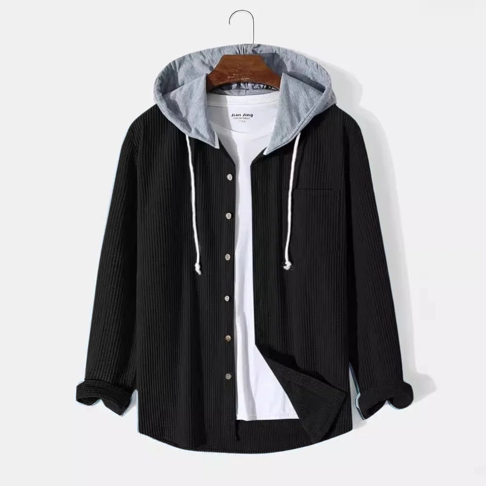 Bordeaux Hooded Cord Men's Sweater - Black